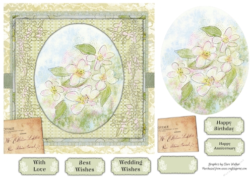 APPLE BLOSSOM & LACE: 7x7 Quick Card Front with Decoupage for Birthdays,Weddings & Other Occasions 