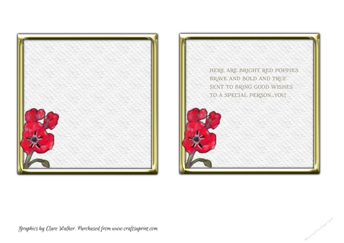 RED POPPY INSERTS: Two 6x6  Inch Poppy Inserts, One Blank, One With Verse.