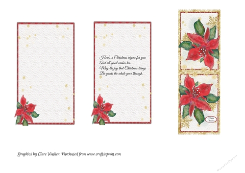 CHRISTMAS POINSETTIA: 2 Christmas Poinsettia Inserts, (One with Verse, One Blank), Bonus Gift Tag, & Commercial Use