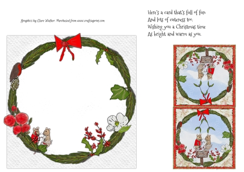 CHRISTMAS WREATH INSERT WITH MICE: 7x7 Christmas Insert with Optional Christmas Verse, Bonus Gift Tag/Mini Topper & Commercial Use