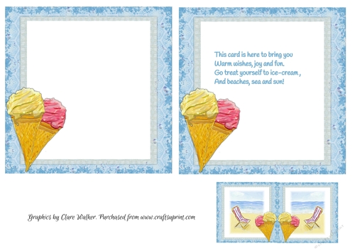 ICE CREAM ON THE BEACH INSERTS: 1 Blank, One With Verse, Bonus Gift Tag/Mini Topper, & Commercial Use