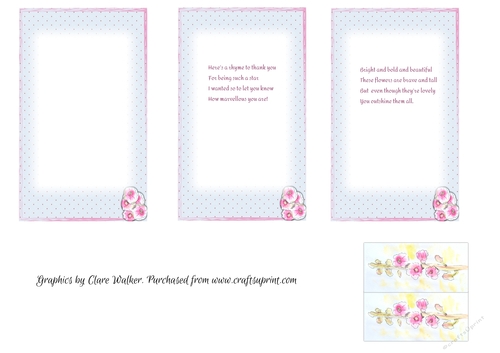 HOLLYHOCKS & POLKA DOTS: 3  Inserts to Fit 4x6 Cards, 1 Blank, 2 With Thank you Verses, Plus Bonus Mini Gift Tag/Topper