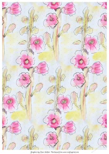 HOLLYHOCKS & POLKA DOTS: A4 Background/Backing Paper With Commercial Use
