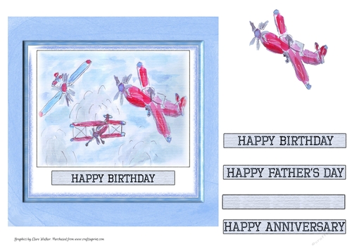 VINTAGE AEROPLANES: 7x7 Card Front With Plane Decoupage & Commercial Use