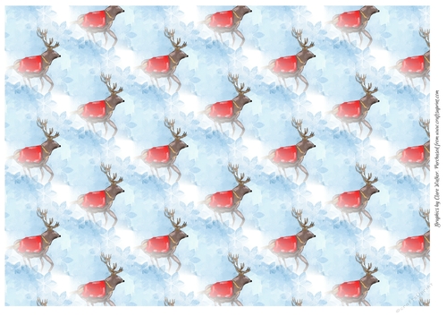 CHRISTMAS REINDEER IN THE SNOW: A4 Background/Backing Paper With Horizontal Orientation