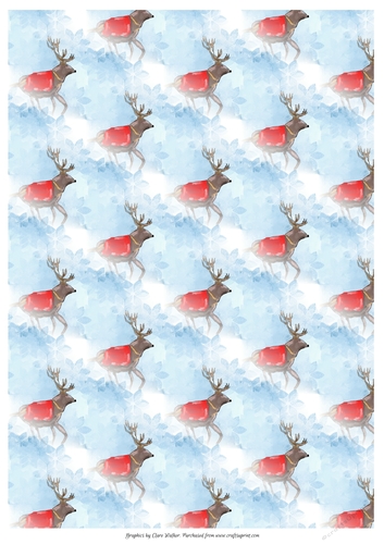 CHRISTMAS REINDEER IN THE SNOW: A4 Background/Backing Paper With Vertical Orientation