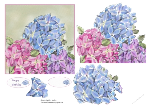 HYDRANGEAS: Step by Step Floral Card Front With Easy Decoupage & Commercial Use