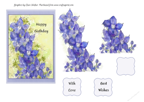 DELPHINIUMS: 4x6 Birthday Floral Topper with Decoupage