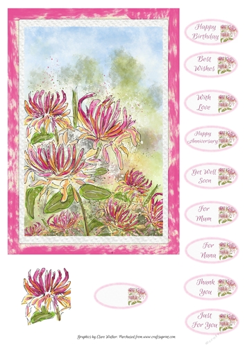 HONEYSUCKLE: A5 Birthday  Quick Card With 10 Sentiment Tags