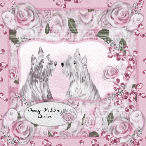 WOOFY  WISHES: 8x8  *6-Sheet* Cute Dog Wedding/Birthday/Anniversary Card Kit With Decoupage, Verses & Background