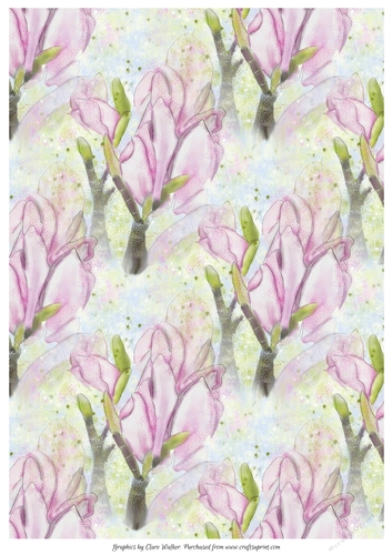 MAGNOLIA: A4 Pink Floral Background/Backing Paper with Commercial Use