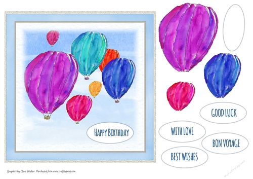 HOT AIR BALLOONS: 7x7 Quick Card Front For Birthdays/Good Luck/BonVoyage etc.