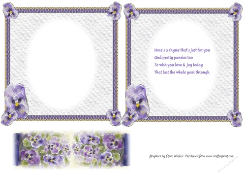 PURPLE PANSY INSERTS: 1 Blank, 1 WIth Verse, Plus Bonus Gift Tag & Commercial Use