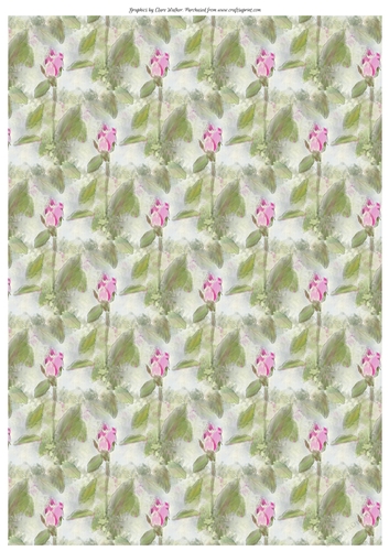 PINK ROSEBUD BACKGROUND: A4 Backing Paper With Rosebuds & Commercial Use