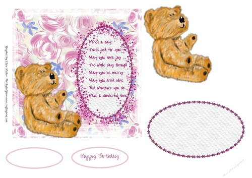 TEDDY & ROSES: 6x6 All-in-one Birthday Verse Topper & Insert, With Decoupage