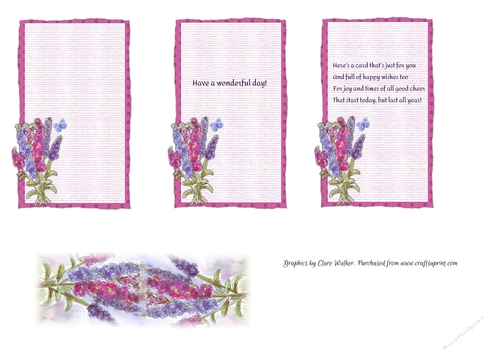 3 PINK & PURPLE FLORAL INSERTS WITH BUTTERFLY: 1 Blank, 2 With Verse, Plus Bonus Gift Tag & Commercial Use