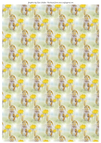  HAPPY BUNNY RABBIT BACKGROUND: A4 Backing Paper/Craft Sheet, With Commercial Use.