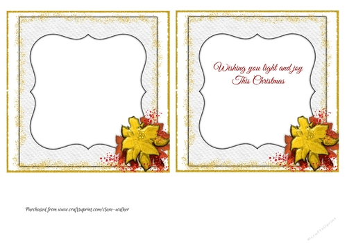 2 GOLD POINSETTIA CHRISTMAS INSERTS: 5 by 5 Inserts, 1 Blank, 1 With Verse/Sentiments