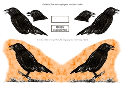 RAVEN-SHAPED HALLOWEEN CARD: With Raven Decoupage, 2 Sentiment Tags and Commercial Use