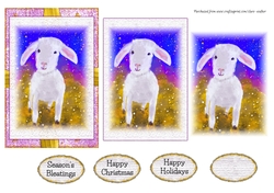CHRISTMAS LAMB: 4x6 Quick Card With Easy Decoupage, 4 Sentiment Tags & Commercial Use