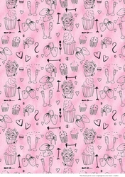 CUTE VALENTINE DOODLES PATTERN ON PINK: A4 Background/Backing Paper With Commercial Use