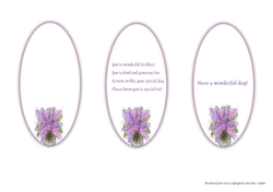LILACS: 3 Purple and Pink Floral Inserts/Mini Toppers, 1 Blank, 2 With Verse/Sentiments