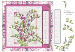 HAPPY BIRTHDAY FREESIAS: 8x8 Pink and Purple Floral Card Front With Decoupage 