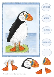 PUFFIN: A5 Puffin Card Topper With Decoupage, 5 Tags and Commercial Use