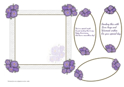 PURPLE ASTERS: Purple Floral Insert With 1 Blank and 2 Verse Ovals