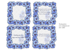 4 BLUE FLORAL GENTIAN MINI-INSERTS: 1 Blank, 3 With Verse