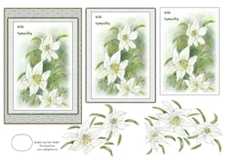WHITE LILIES: 4x6 Sympathy Card With 4 Decoupage Layers & Additional Tag