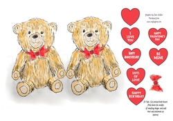 CUTE TEDDY BEAR-Shaped Card With 7 Sentiment Heart Tags and Easy Decoupage