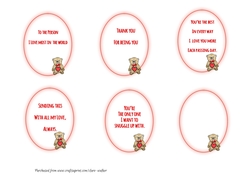 6 CUTE TEDDY BEAR MINI INSERTS/TOPPERS: 1 Blank, 5 With Loving/Romantic Sentiments/Verses