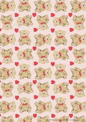 CUTE TEDDY BEARS & HEARTS BACKGROUND: A4 Multi-Directional Patterned Backing Paper