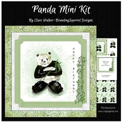 PANDA MINI KIT: Cute Birthday Card Front, With  Inserts, Background Sheet and 2 Bonus Verses