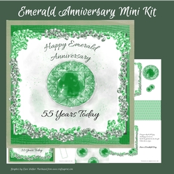 Emerald Anniversary Mini-Kit: 8 x 8 Card Front, Insert Sheet, Decoupage, Optional Verses and 2 Backgrounds