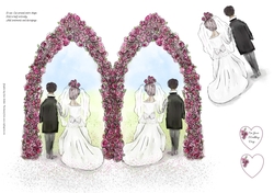 ROSE ARCH-SHAPED WEDDING CARD: With Decoupage and 2 Sentiment Tags