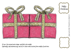 CHRISTMAS PRESENT SHAPED CARD: Red and Gold Parcel Design, With 2 Sentiment Tags