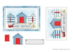 BEACH HUTS: 6x4 Birthday Card Front With Easy Decoupage