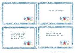 BEACH HUTS: 4 Beach-Themed Mini-Inserts, 1 Blank, 3 with Sentiments or Verse.