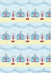 BEACH HUT BACKGROUND: A4 Backing Paper With Watercolour Beach Scene Pattern