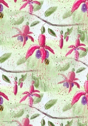 PINK FUSCHIA AND BEE BACKGROUND: A4 Backing Paper With Floral Fuschias and Bees