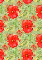 RED HIBISCUS FLORAL BACKGROUND: A4 Patterned Multi-DIrectional Backing Paper