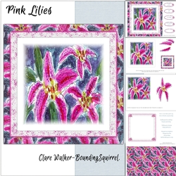 PINK LILIES: 5 Page Mini Kit With 4 Lily Decoupage Layers