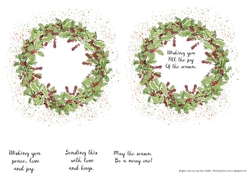 2 CHRISTMAS HOLLY WREATH INSERTS/MINI TOPPERS: 1 Blank, 1 With Verse, Plus 3 Bonus Verses