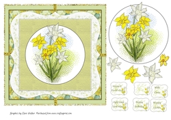 SPRING DAFFODILS: 7x7 Card Front With Daffodil Decoupage, for St David`s Day, Birthdays or Easter