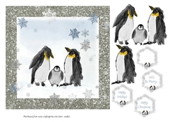 Image of cup972488_79993 - PENGUIN FAMILY CHRISTMAS QUICK CARD: 7x7 With Cute Penguin Decoupage and 4 Sentiment Tags