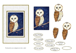 cup1349668_79993 - BARN OWL UNDER SNOWY STARS: 4x6 Multi-Occasion Original Art Card Front With Decoupage and 9 Sentiment Tags