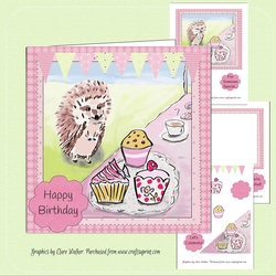 HEDGEHOG AND CAKES-7 by 7 inch Decoupage and insert Mini Kit, Easy to Make, With Commercial Use.