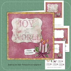 CHRISTMAS CARD- Joy to the World 7 by 7 inch Decoupage and insert Mini Kit